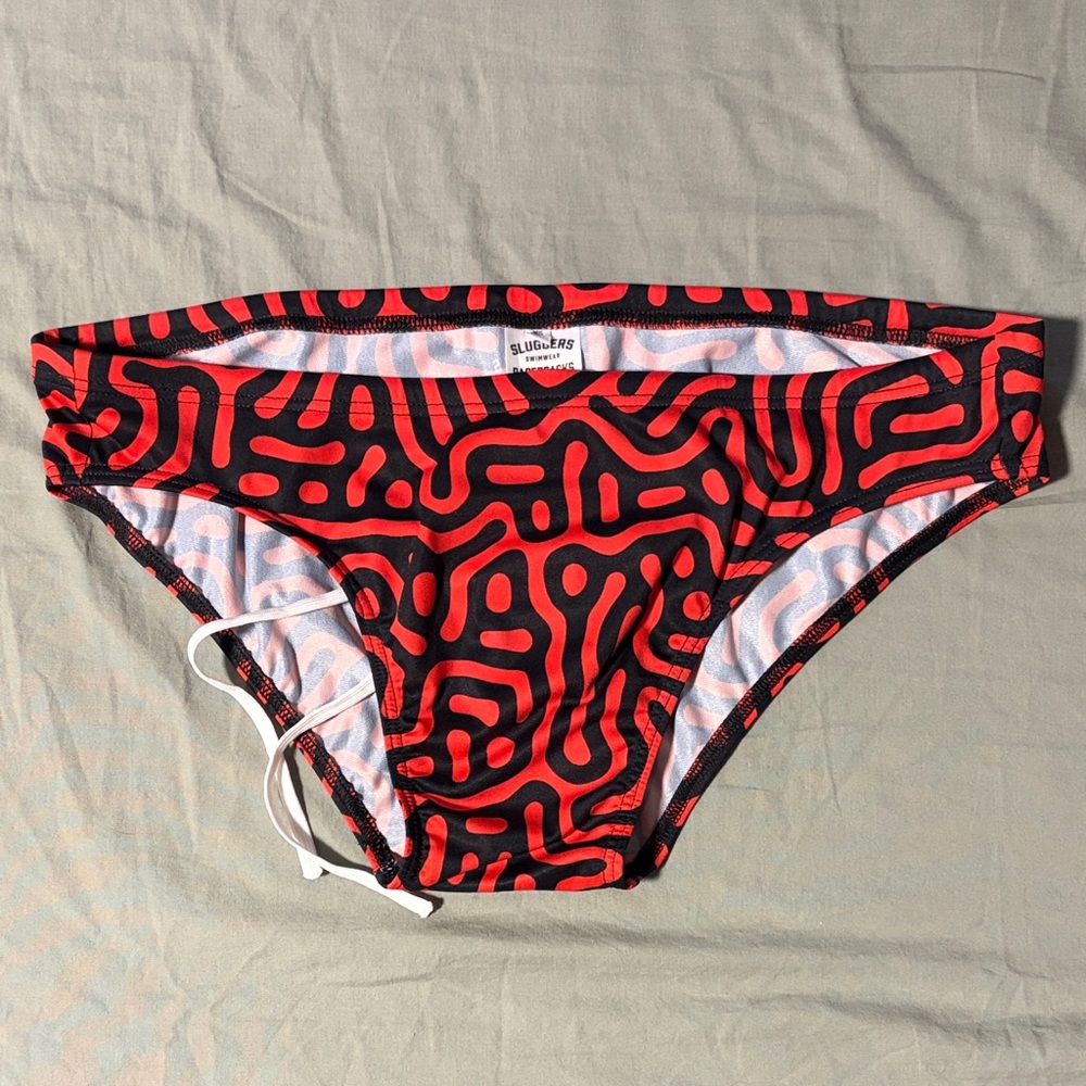 Men’s Red & Black Patterned Swim Brief/Speedo by Sluggers